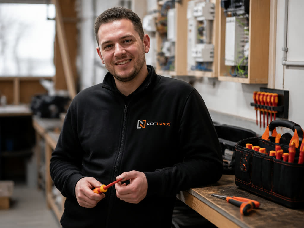 Elektromonteur werkt aan een technische installatie op de werkvloer