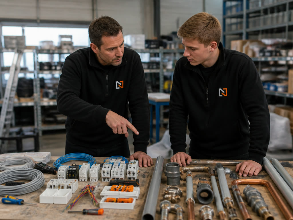 Starter en mentor vergelijken elektrotechnische en installatietechnische materialen.