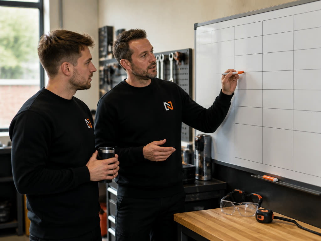 Starter en planner bespreken parttime omscholen bij een lege planning.