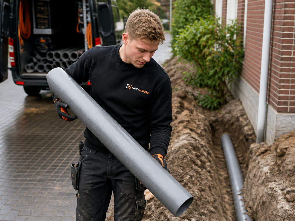 Installatiemonteur werkt aan verwarming of leidingwerk.