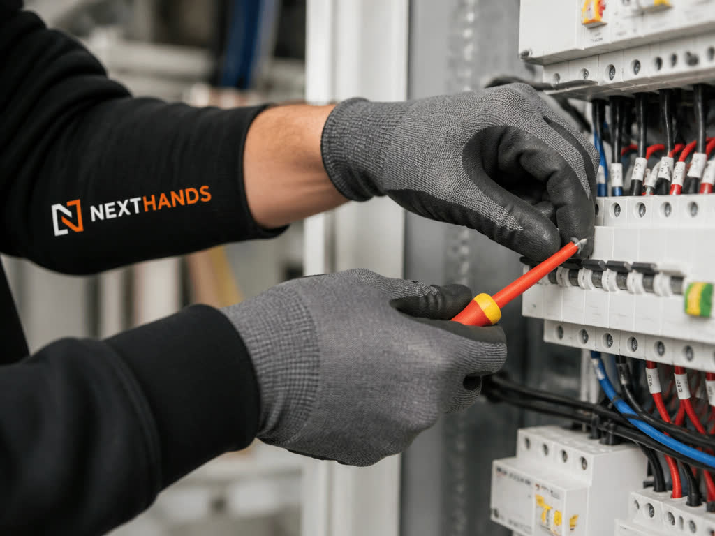 Starter voert een voorbereidende technische taak uit.