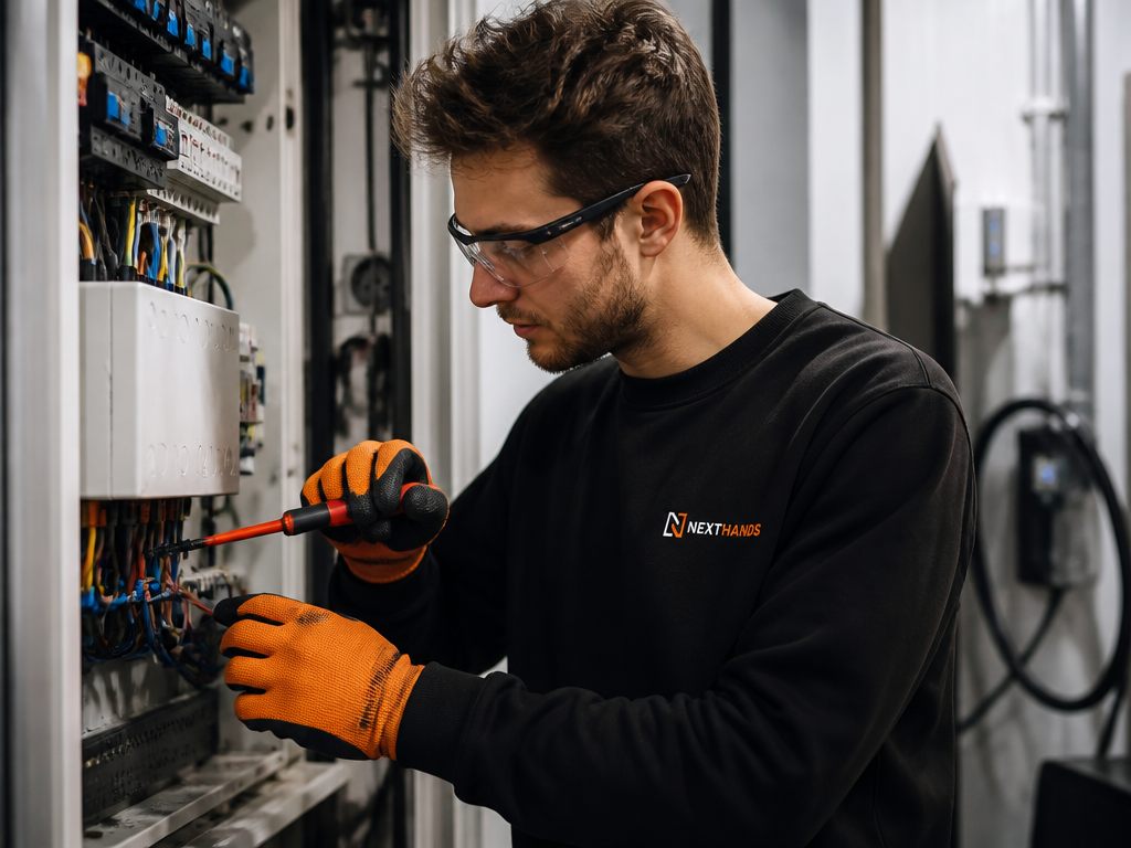 Elektromonteur werkt aan een groepenkast