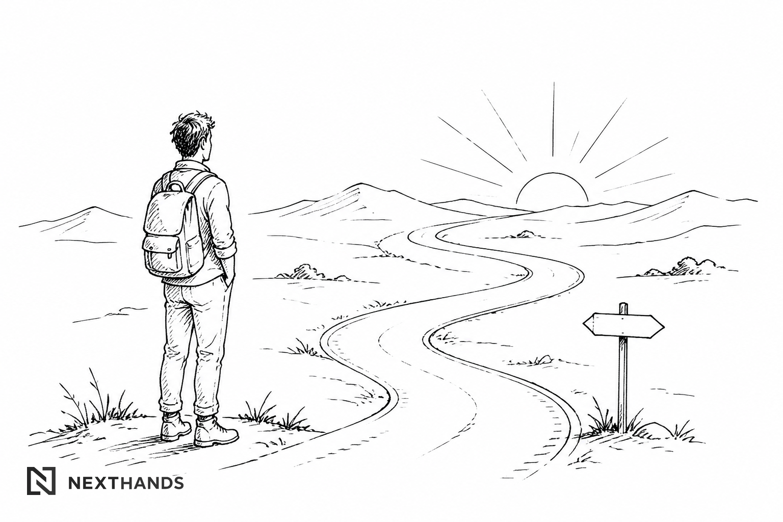 Illustratie van een heldere route naar de horizon, zonder verrassingen